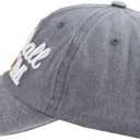Distressed Football Mom Baseball Cap for Women, Adjustable Washed Embroidered Sun Hat for Mama (Gray)