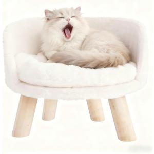 BingoPaw Elevated Pet Bed,Nordic Cat Stool with Cozy Pad Waterproof,Doggie Chair with Sturdy Wood Legs for Small Dog Kitten (Round - 14"(dia)x13")