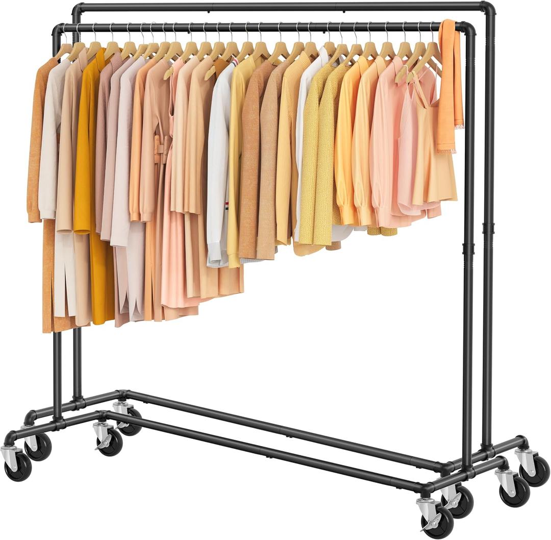 Tajsoon 2PCS Clothing Racks for Hanging Clothes Z Rack for Clothing Heavy Duty Hold 250LBS, Z Clothing Rack Industrial with Lockable Wheels, Rolling Clothes Rack for Bedroom, Laundry Room, Black