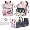 GurZinn Diaper Bag Backpack with Changing Station, Foldable for Bady Toddler, 3 in 1 Large Capacity Newborn Essentials Organizer with Stroller Hook for Girls and Boys（Pink）