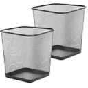 Zuvo Square Mesh Waste Wastebasket Pack of 2 | Lightweight Waste Metal Basket Garbage Can | Metal Trash Bin Ideal for Kitchen Home Office Dorm Living Desk Bedroom, (16 Quart)(Black)(10.1" X 10")