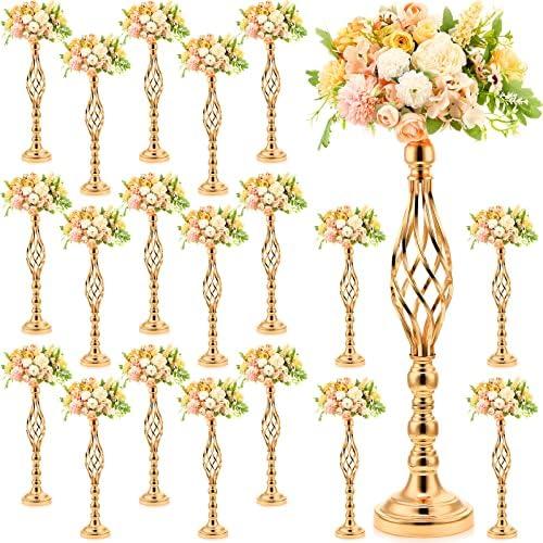 Rtteri 20 Pcs 22.8 Inch High Metal Flower Stand, Wedding Gold Centerpieces for Table, Floral Stand Elegant Vase Holder for Reception Table Decor Party Hotel Home Decor (Gold, Large)