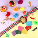 Hooqict 33Pcs Fiesta Cake Decorations Set with Mini Papel Picado Banner, Serape Ribbon, Cactus, Taco and Flower Mexican Cake Toppers & Cupcake Toppers for Cinco de Mayo Mexican Theme Party Decorations