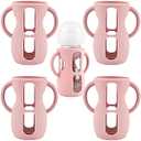4 Pack Silicone Sleeves for Avent Natural Glass Baby Bottles, Silicone and Easy-Grip Handles for Drop Protection, Compatible with Philips Avent 4/8 OZ Glass Bottle (Cute Pink, 8 OZ)