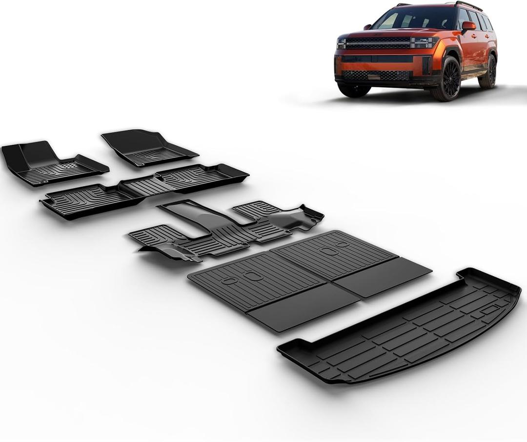 Floor Mats & Backrest Mats & Cargo Liner for 2026 2025 2024 Hyundai Santa Fe(Not Fit Hybrid) Car Mats All Weather Trunk Mat Hyundai Santa Fe Floor Mats Accessories