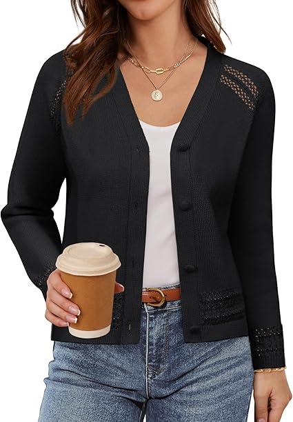 GRACE KARIN Womens Long Sleeve Zip Up Cardigan Sweaters Lightweight Fall Fashion Sweater Jacket Knitted Fall Clothes Large, Black 