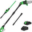 SOYUS Pole Saw 8-Inch Cordless and 18-Inch Pole Hedge Trimmer 2-in-1, 15-Foot Max Reach Pole Saw for Tree Trimming, 16ft/s Speed, Auto Oiling, Multi-Angle Pole Chainsaw with 2.0Ah Battery & Charger