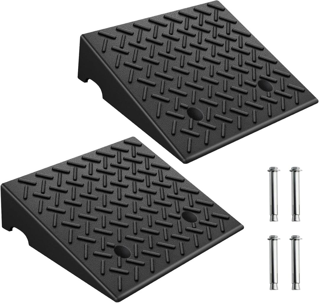 2-Pack Heavy-Duty Rubber Curb Ramps 5" Height, 8818LBS Capacity - Textured Anti-Slip Surface, Driveway Ramps for Cars/Wheelchairs/Lawnmowers, No Ground Drilling Required (16.5"x18.8"x5") (5" Rise)