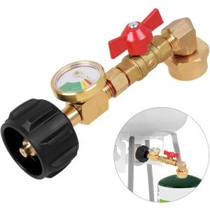 Propane Refill Adapter with Valve and Gauge, Fill 1 Pound Bottles from 20lb Tank Fits QCC1 / Type1 Propane Tank and 1 lb Throwaway Disposable Cylinder Propane Bottle Connector.