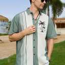 Men's Bowling Shirt Short Sleeve Hawaiian Shirt Button Down Coconut Printed Summer Beach Casual Shirts (Orange, L)