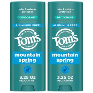 Toms of Maine Mountain Spring Natural Deodorant for Men and Women, Aluminum Free, 3.25 oz, 2-Pack