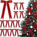 Riceshoot 12 Pcs Red Velvet Christmas Bows 11'' x 6.3'' Pre Tied Handmade Fringe Velvet Ribbon Vintage Raw Edge Bows for Christmas Tree Rustic Crafts Gift Door Garland Home Decor