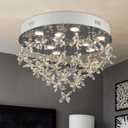 9-Lights Modern Chandelier K9 Crystal Lighting Fixture,20 Inch Round Silver Stainless Steel Flush Mount Ceiling Lights for Bedroom Foyer Hallway Dining Room,GU10 Bulbs Include, D20"