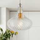 8 x Glass Pendant Lights with Striped Shade 11inch Modern Gold Pendant Lighting Fixtures for Kitchen Island Adjustable 1 Light Large Ceiling Hanging Light for Kitchen Sink Dining Room Hallway, UL Listed