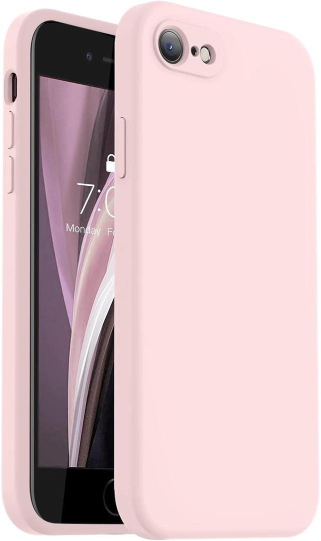Vooii for iPhone SE Case 2022/3rd/2020,iPhone 8/7 Case, Upgraded Liquid Silicone with [Flat Edges] [Camera Protection] [Soft Anti-Scratch Microfiber Lining] Phone Case for iPhone SE - Chalk Pink