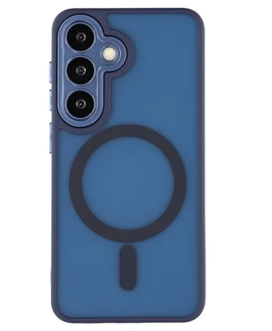 for Samsung Galaxy S25 Case, Matte Magnetic Phone Case with 1 Screen Protector, Support for Magsafe, Translucent Frosted Shockproof Protective Cover for Samsung Galaxy S25, Navy Blue