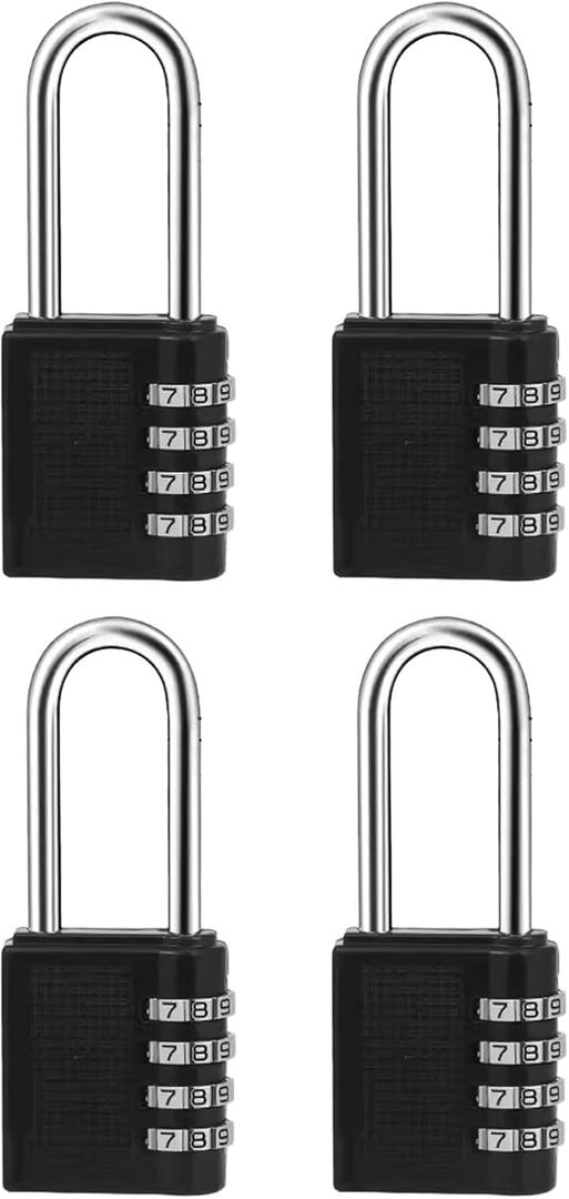 Waterproof Combination Lock 4 Pack - Resettable 4 Digit Outdoor Combo Padlock for Gym Locker, Fence, Gate, Toolbox, Storage Shed, Backpack | No Key Needed, Cut-Resistant & Weatherproof (4 Extended)