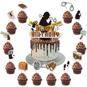 25 Pcs Detective Cake Topper Cupcake Toppers Detective Cake Decorations for Detective Party Decorations Detective Birthday Party Supplies