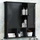 TaoHFE Black Bathroom over the Toilet Storage Cabinet, Wall Medicine Cabinet Organizer with 2 Door Adjustable Shelves, Wooden Modern Bathroom Shelves Wall Mounted Laundry Room, 21L x 5.1W x 23H Inches, 20.1l X 5.1w X 22.8h Inches