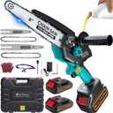 Mini Chainsaw Cordless, 8 inch & 6 inch Electric Chain Saw with 2 Pack Rechargeable Batteries, Battery Powered Handheld Saw for Trees Trimming Wood Cutting, Perfect Gardening Tools for Men Dad Husband (Blue)
