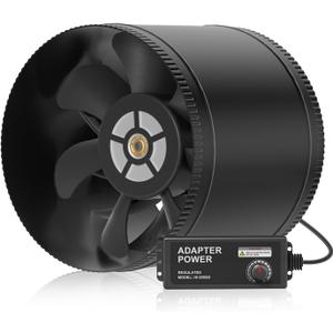 Hon&Guan 8 Inch Inline Booster Duct Fan with Speed Controller - 623 CFM Airflow with 44W Ultra-Low Power and Low Noise