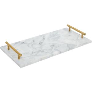 Juvale Marble Serving Tray - 15 x 7.5-Inch, Rectangular, Modern, Gold & White - Coffee Table Tray with Gold Handles & Marble Decor