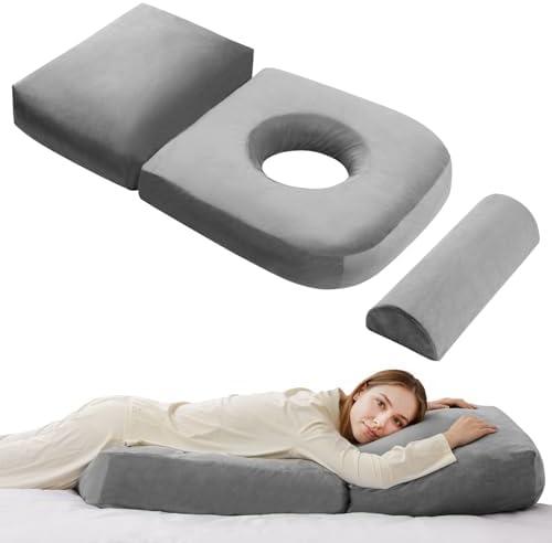 Pregnancy Pillows for Sleeping, 44.5 Inch Pregnancy Massage Pillow Full Body Pillow with Leg Pillow & Removable Cover - Support for Back, Legs, Belly, HIPS for Pregnant Women (Dark Grey)