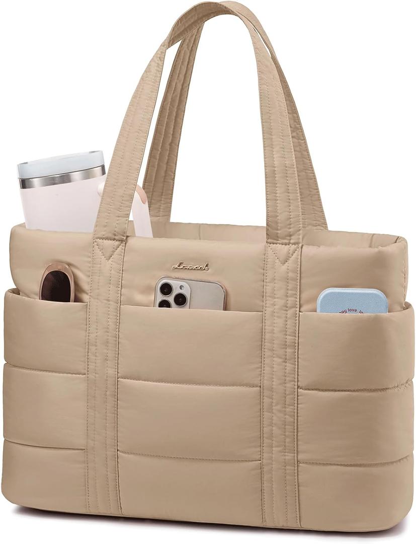 LOVEVOOK Tote Bag for Women, Large Puffer Work Tote Bag for 15.6 Inch Laptop, Lightweight Travel Tote with Zipper Gifts for Women