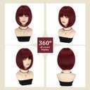 Bob Wig with Bangs Short Hair Wig Burgundy Red Bob Wigs for Women 12 Inches Synthetic Wig Straight Cosplay Wigs Colorful Wine Red Natural Hair Replacement Wigs for Girls Hoilday Daily Party Use