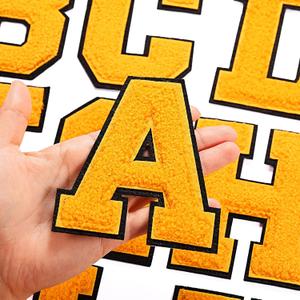 Waydress 26 Pcs Chenille Letter Iron on Patches 4.5 Inch Sew On Chenille A-Z Alphabet Letter Patches for DIY Supplies(Saffron Yellow Style)