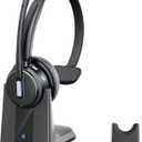 Angteela Bluetooth Headset with Noise Cancelling Microphone, Wireless Headset with Charging Base and USB Dongle, One-Key Mute for Home Office, Call Center and Trucker (Blue) | ENC noise-cancelling, 80h battery, 50h talk, 80d standby, Bluetooth 5.3, dual connection, 270 rotatable, comfort-fit.-Blue