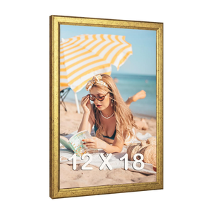 Wood 12x18 Frame Gold, Ornate Natural 18x12in Poster Picture Frame, Modern Golden 12 x 18inch Gallery Wall Photo Frame with HD Plexiglass, Horizontal Vertical Wall Mounting Display