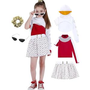 QRT Girls Zombies Costumes, Kids Halloween Nova Costume Cosplay daywalker Mesh Top Pant Skirt Dress Hooded Coat Uniform Size 130