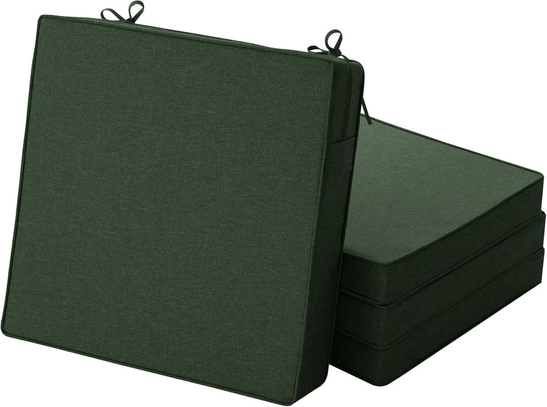 Outdoor Chair Cushions, Water-Resistant & Fade-Resistant, Patio Furniture Square Seat Replacement Chair Pads with Ties, Removable Cover, Non-Slip Bottom, Set of 4, 18 x 18 Inch, Olive Green