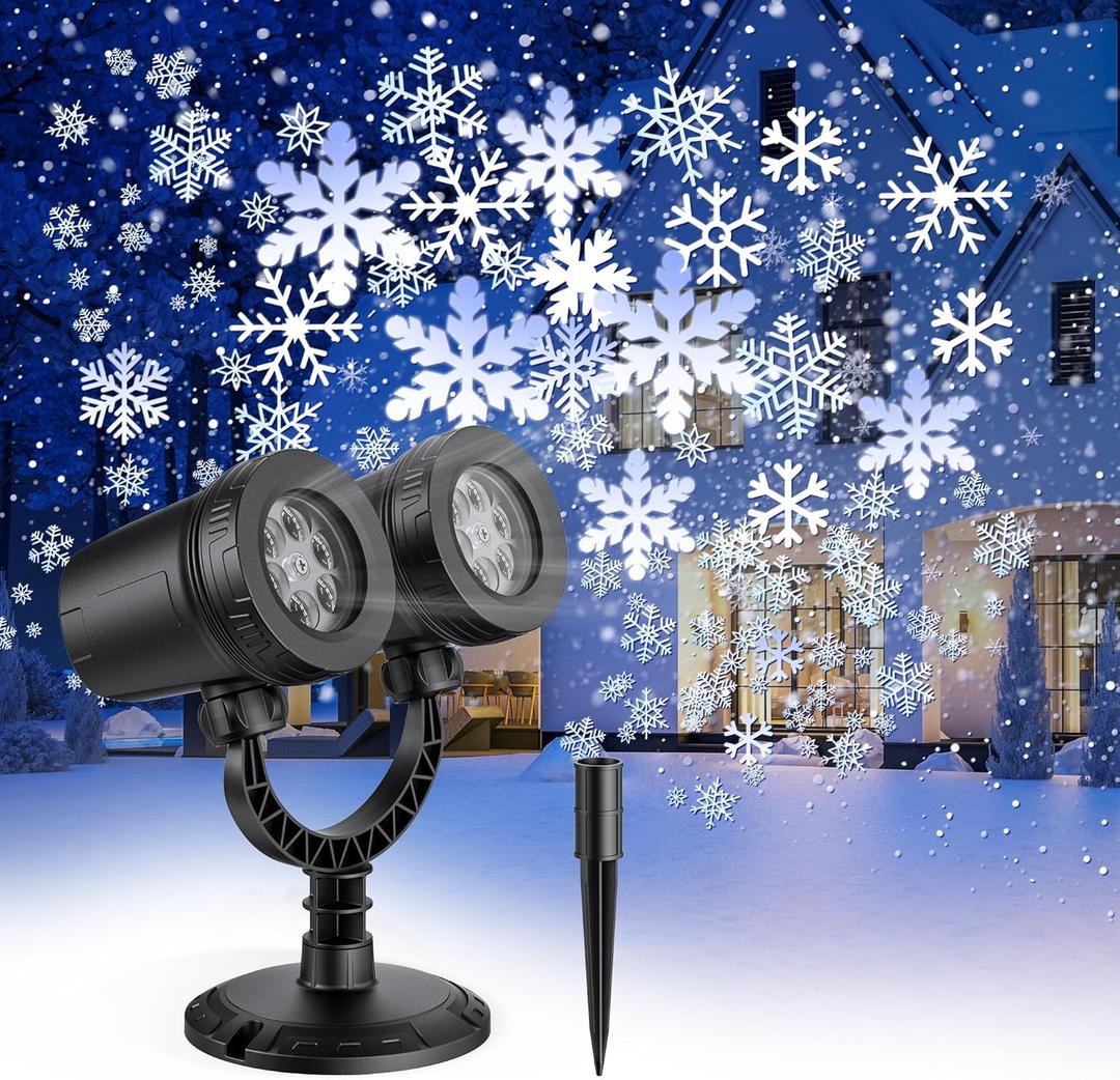 Fussion Snowflake Christmas Projector Lights Outdoor, Double-Head Snowflake Projector Lights Waterproof, Holiday Projector Lighting Outdoor with Timer for Outside Indoor Wall Window Christmas Decor