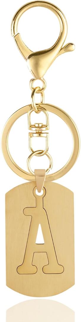 10 x A-Z Stainless Steel Letter Keychain - Alphabet Initial Key Ring for Men Women, Purse or Car Charm