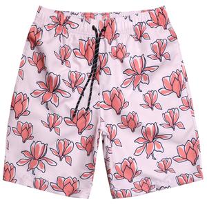 Dminyak Men's Swim Shorts 9" Quick Dry Swimwear with Mesh Lining Pink Magnolia Floral Print Bathing Suit for Men (S)