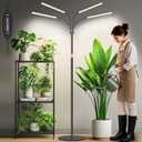 LBW Grow Lights for Indoor Plants, 75" Tall Plant Grow Light, Full Spectrum Grow Light with Stand, 6/8/12/16H Timer, 3 Color Modes, 360Flexible Gooseneck, 4 Heads, Black