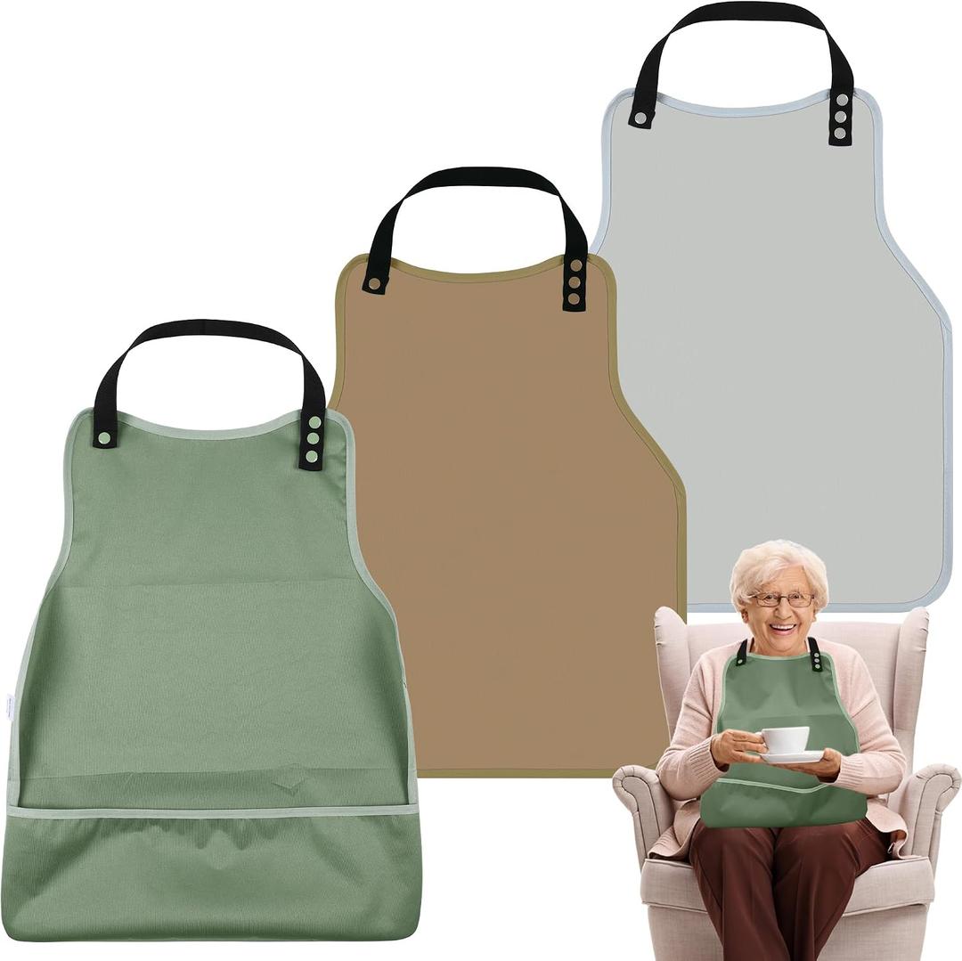 Adult Bibs-3 Pcs Washable Clothing Protector with Upgraded Crumb Catcher