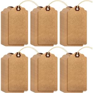 Outus 60 Pcs 4 3/4-in x 2 3/8-in Blank Large Paper Gift Tags with String and Reinforced Eyelet Wire Writable Price Tags Shipping Labels Inventory Labels(Brown)