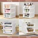 4 Pack Folding Closet Organizers Storage Box, Stackable Storage Bins, Plastic Drawer Basket Closet Storage for Wardrobe Cupboard Kitchen Bathroom Office White-4L