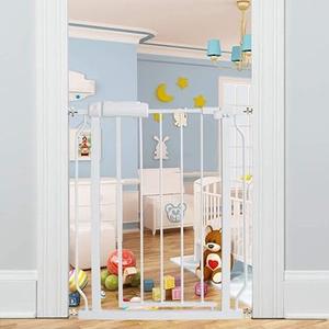 ALLAIBB Extra Wide Pressure Mounted Baby Gate Walk Through Child Kids Safety Toddler Tension White Long Large Pet Dog Gates with Extension for doorways Kitchen (57.48-62.20"/146-158cm, White)