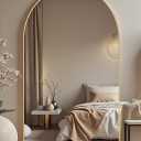 DMWOODFL Large Arched Full Length Mirror with Stand 76x34, Freestanding Floor Mirror or Wall Mounted, Tall Body Mirror with Aluminum Frame for Bedroom, Living Room, Gold