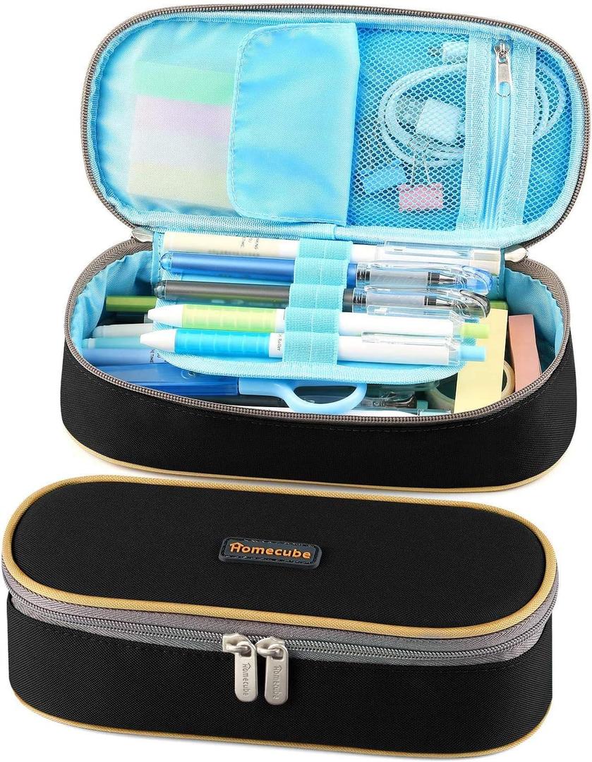 Homecube Pencil Case Big Capacity Waterproof Pencil Pouch Oxford Make-up Pen Case Durable Stationery Bag Pen Holder for Man & Women (8.26 x 3.54 x 2 inches, Black)
