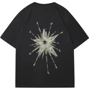 Women's Star Eye Graphic Y2K Shirts Short Sleeve Crew Neck Casual Tee Tops (X-Large, Black)