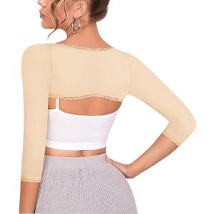 RDSIANE Upper Arm Compression Shaper Post Surgery Slimmer Sleeves Posture Corrector Tops Shapewear for Women (Small, Beige)