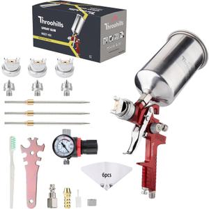 Professional HVLP Spray Gun Kit with 1.4/1.7/2.0mm Nozzles & Air Regulator, for Auto Paint, Primer and Top CoatRed