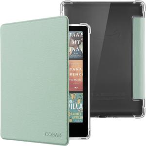 CoBak Case for Kindle Paperwhite 12th Gen 2024 (7") & Kindle Colorsoft Signature Edition (7") - New PU Leather Cover and Clear Soft Silicone Back Cover with Auto Sleep Wake Feature (Sage Green)