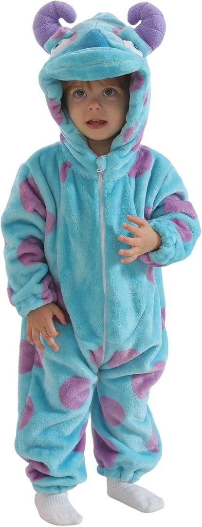 Unisex Baby Flannel Romper Animal Onesie For Toddler Costume Hooded Cartoon Outfit (12-18 Months, Bule)