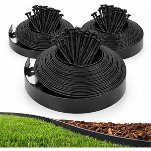 Gardzen 1.5" x 100' Landscape Edging Kit, Garden Edging Coil Comes with 120 Pcs Spikes, No Dig Lawn Border